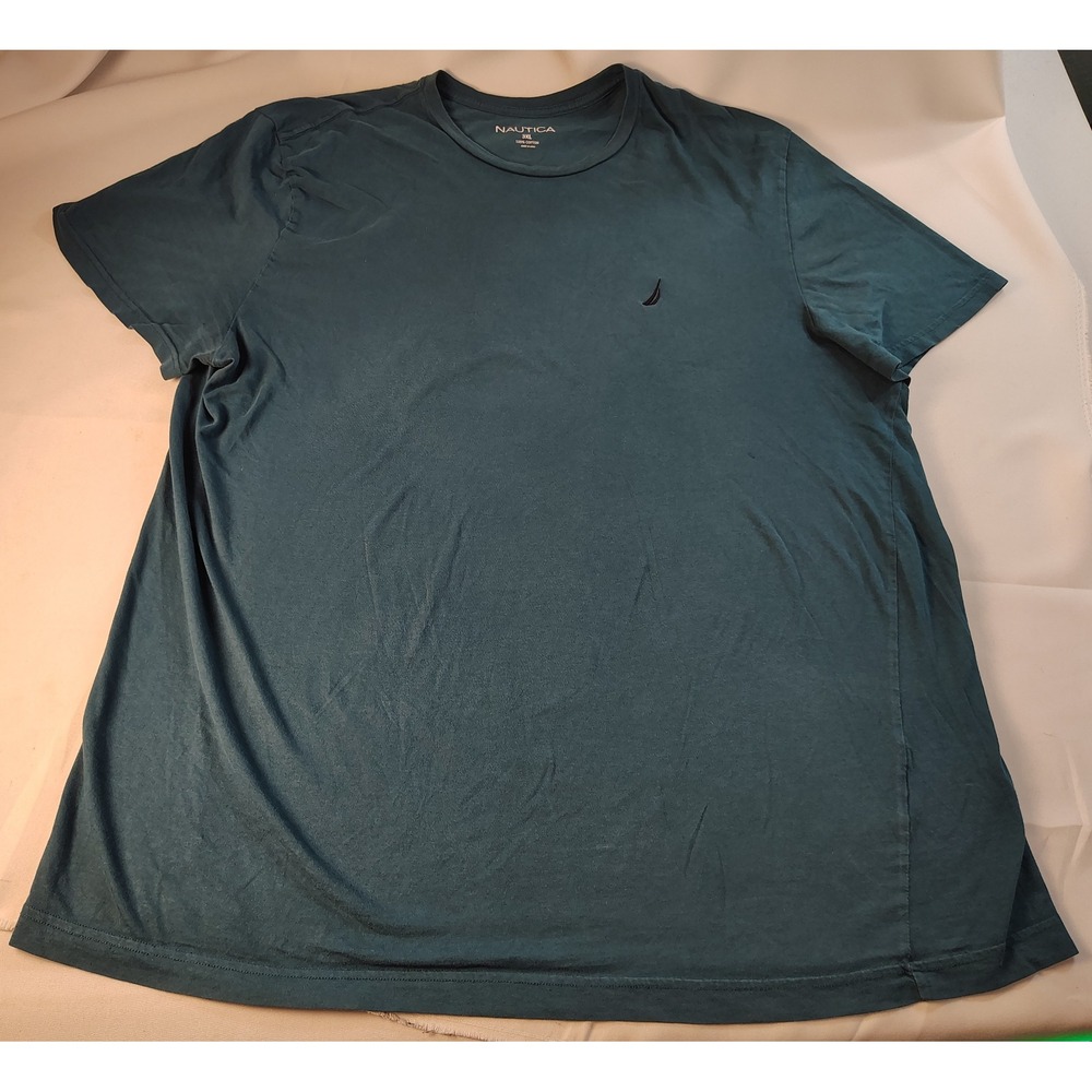 Nautica Mens 3XL Teal Blue Short Sleeve Crew Neck Cotton Logo‎ T-Shirt Classic